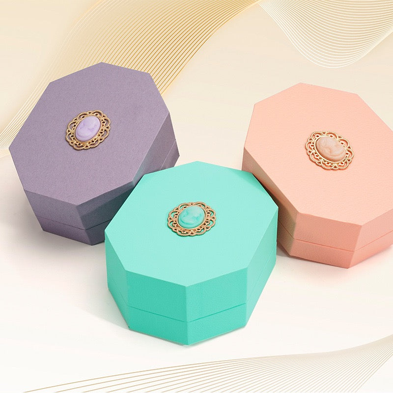 Elegante Scatola Porta Gioielli Esagonale con Cammeo-arancione scuro