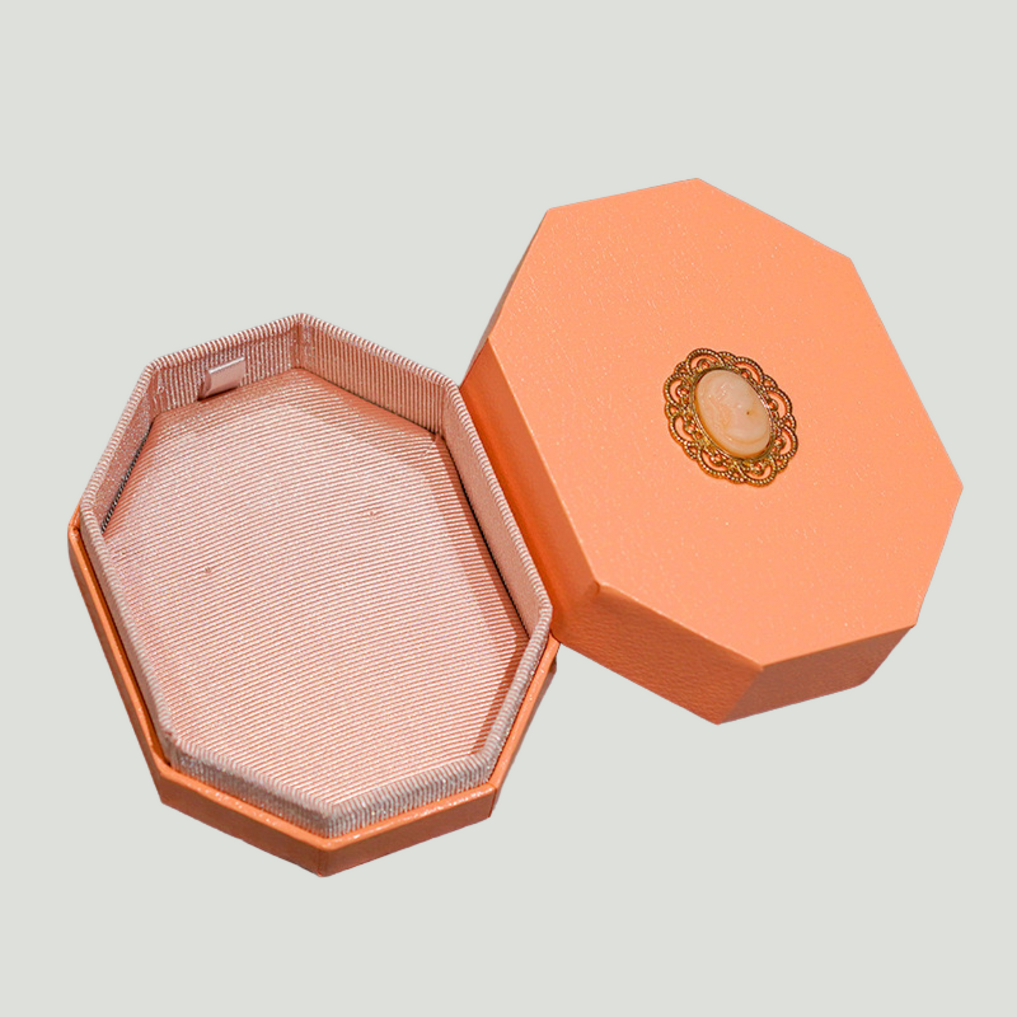 Elegante Scatola Porta Gioielli Esagonale con Cammeo