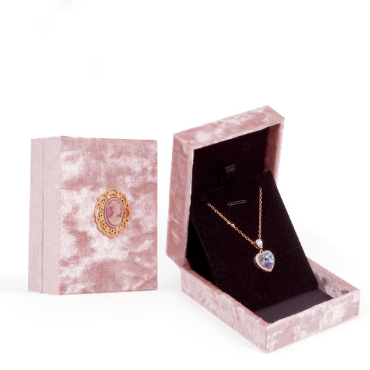 Scatola di Velluto Rosa per Collana con Cameo Vintage