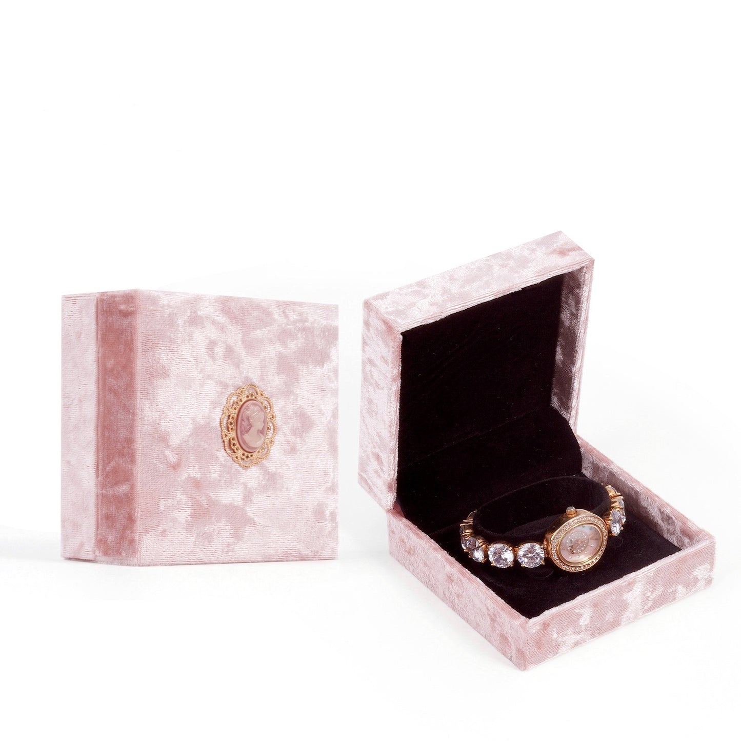 Scatola di Velluto Rosa per Bracciale o Orologio con Cameo Vintage