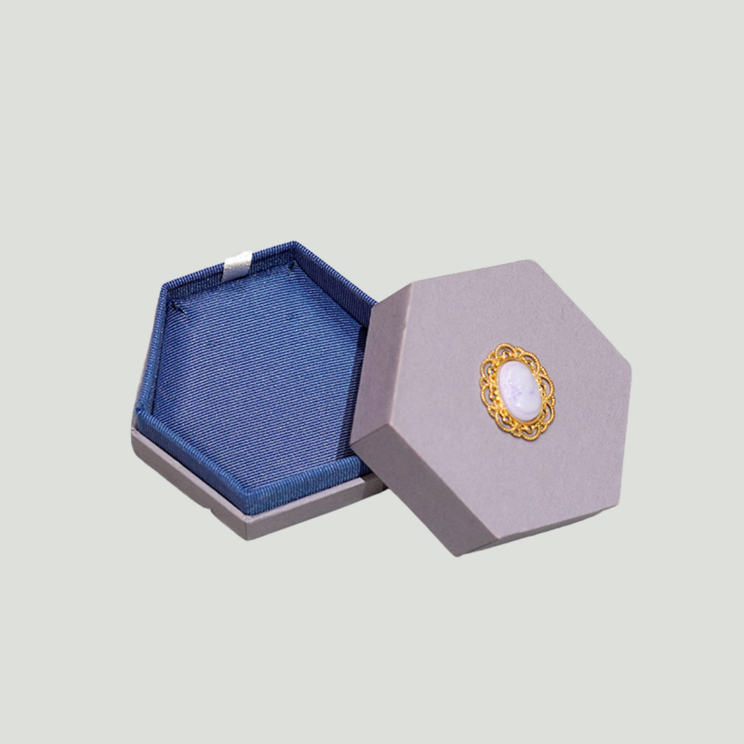 Elegante Scatola Porta Gioielli Esagonale con Cammeo