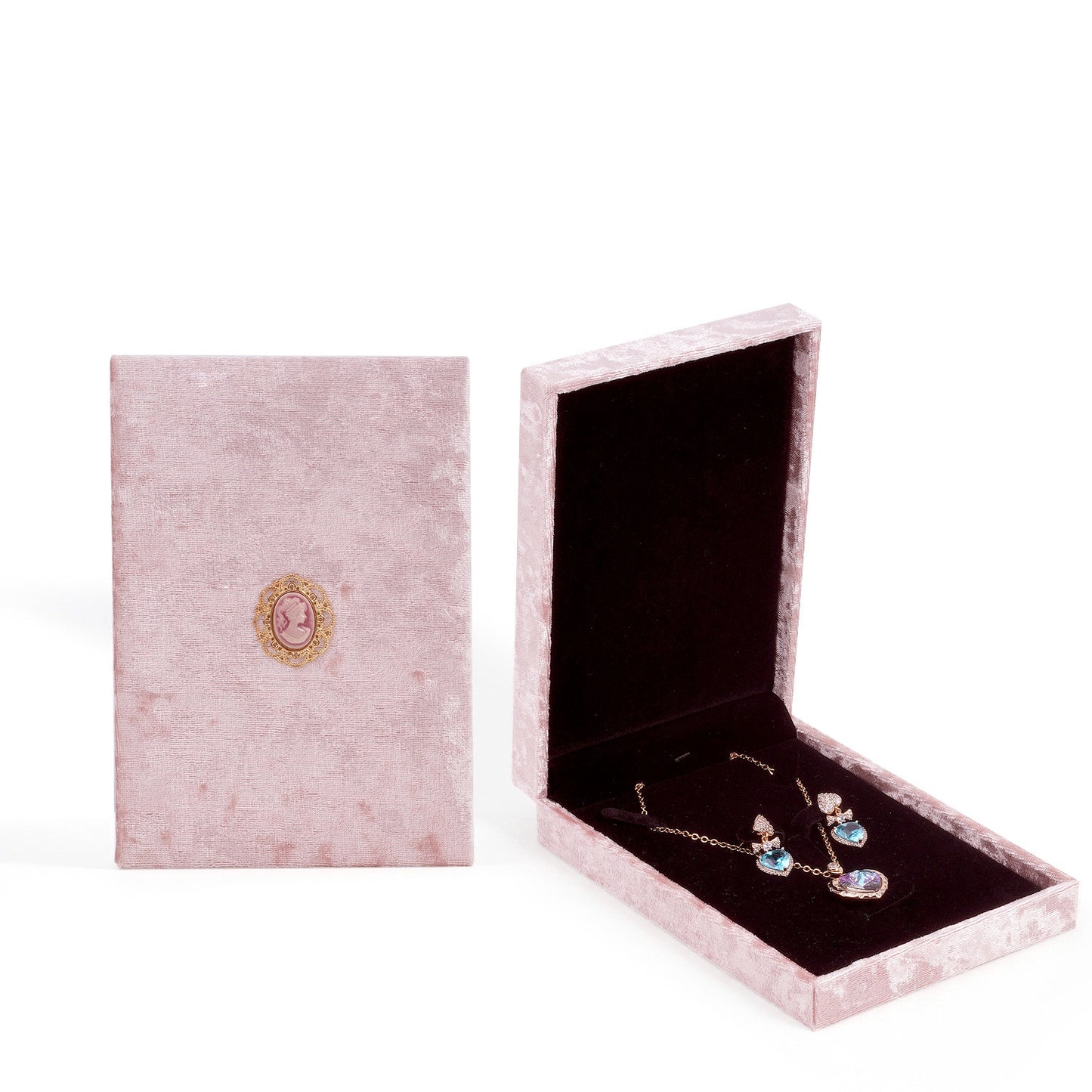 Scatola di Velluto Rosa per Set di Gioielli con Cameo Vintage