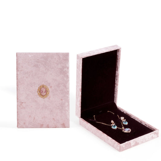 Scatola di Velluto Rosa per Set di Gioielli con Cameo Vintage
